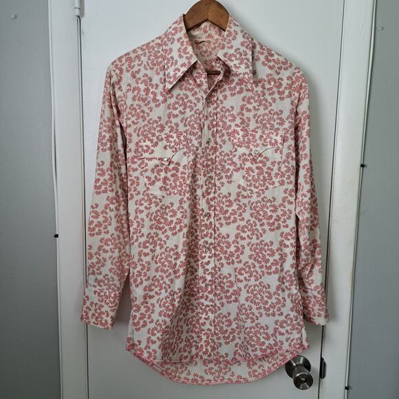 No Brand Tops - Permanent Press Pearl Snap Long Tail Western Shirt Large